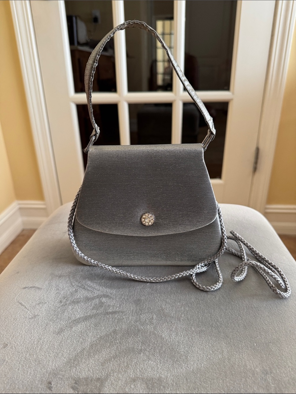 Elegant Silver Evening Top-Handle Bag